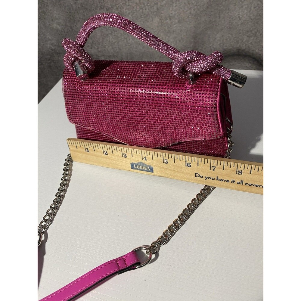 ALDO Hot Pink Rhinestone Handbag Mini Top Handle Bag With Chain Crossbody Strap - Picture 13 of 14